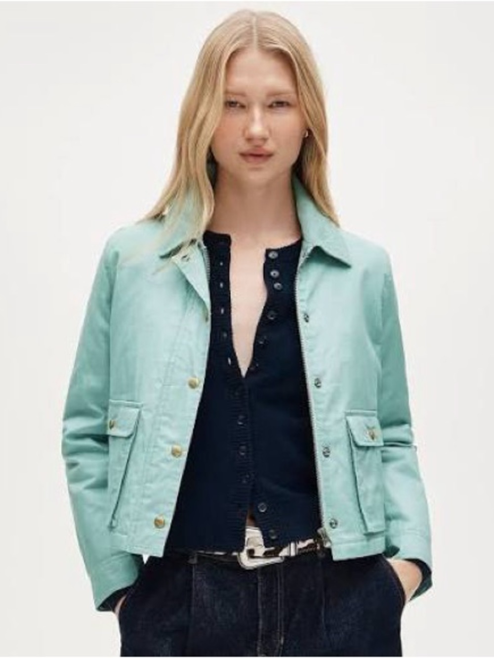 J.Crew Cropped Barn Jacket Italian Fabric Smoky Seaglass Utility Co